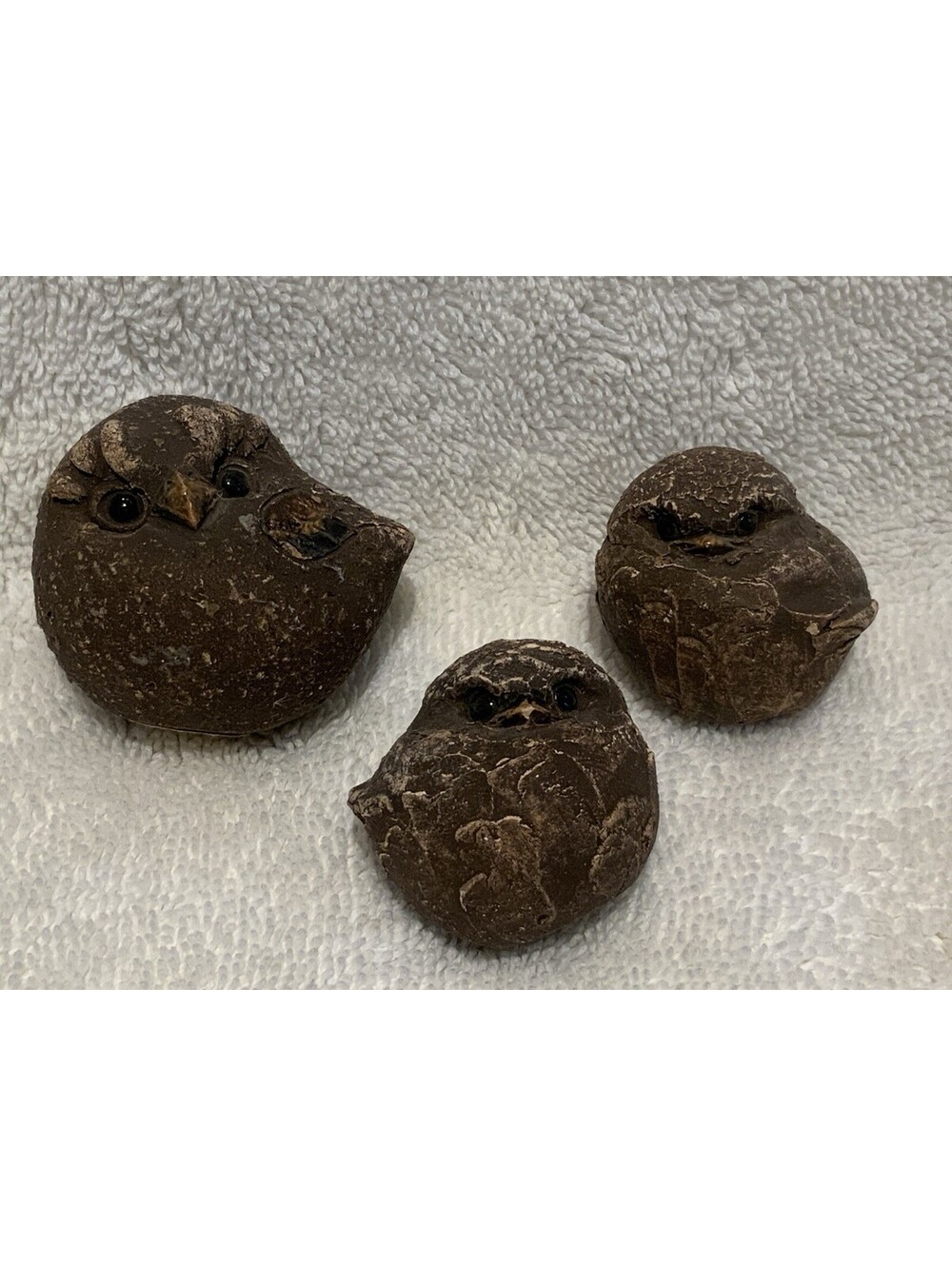 Hannes Johansson 3 Piece Set of Intricately Cut Stone Miniature Owl Figurines